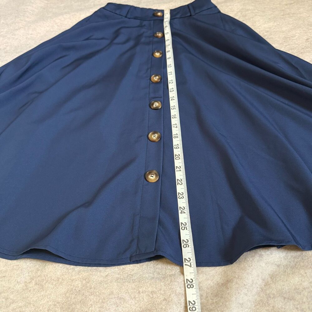 Belle Poque midi skirt NEW womens XS navy button front flowy retro modest - Picture 6 of 7